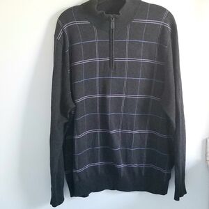 Alan Flusser gray grid pattern quarter zip pullover